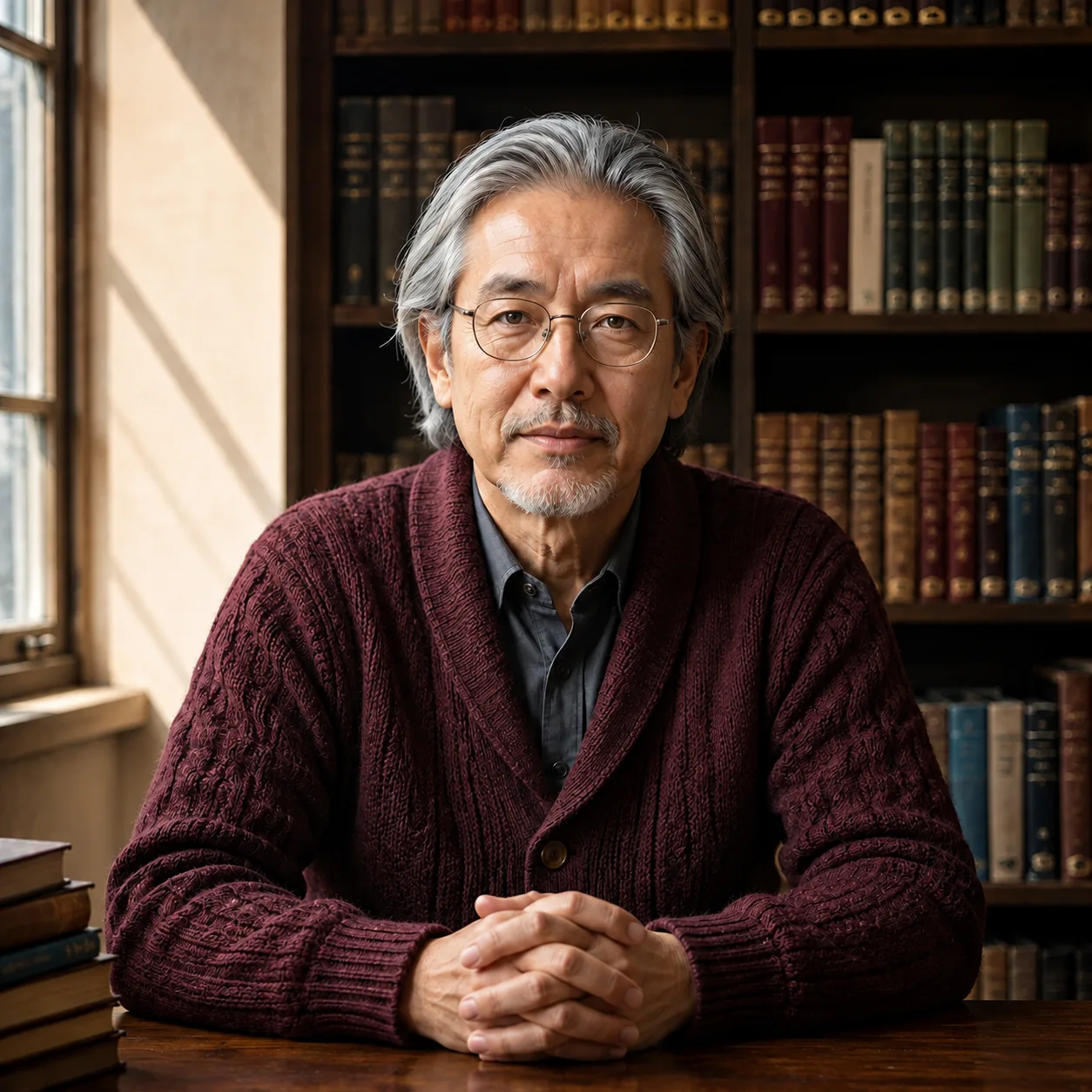 圖書管理員肖像精修：保留皺紋和針織紋理