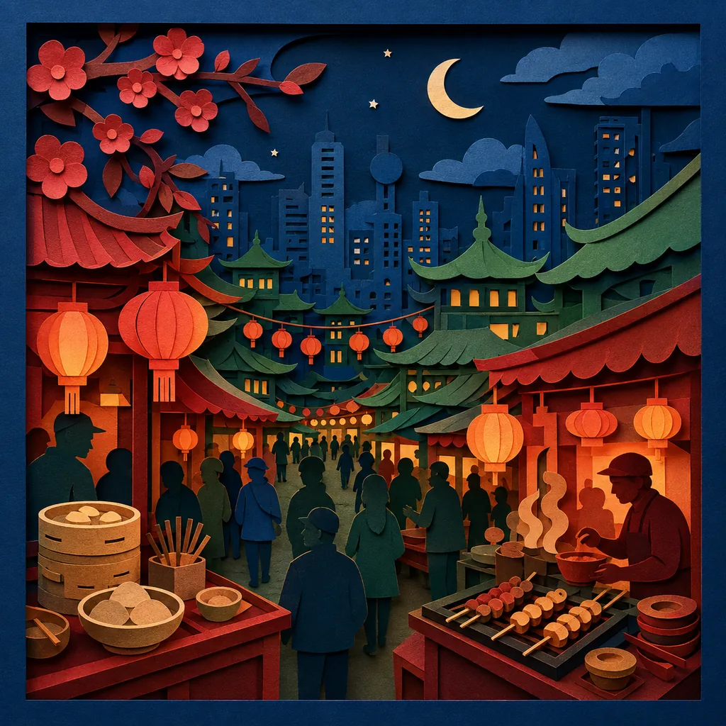 A Paper-Cut Night Market Built From Just Three Layers of Light