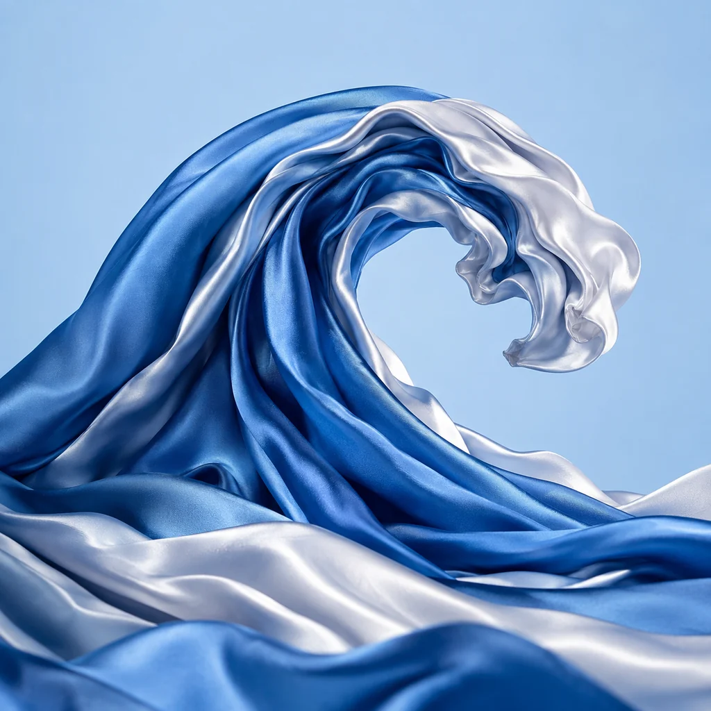Rewriting a Wave Into a Folded Length of Blue-and-White Satin