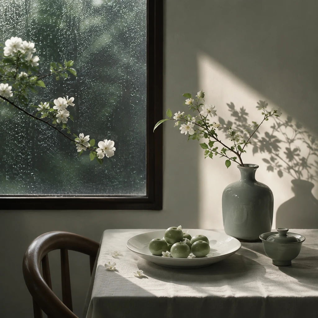 On Grain Rain, Flower Shadows Fall Into a White Porcelain Dish