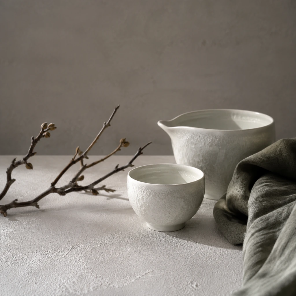After Frost's Descent, the Porcelain Table Looks Dusted in Moonlight