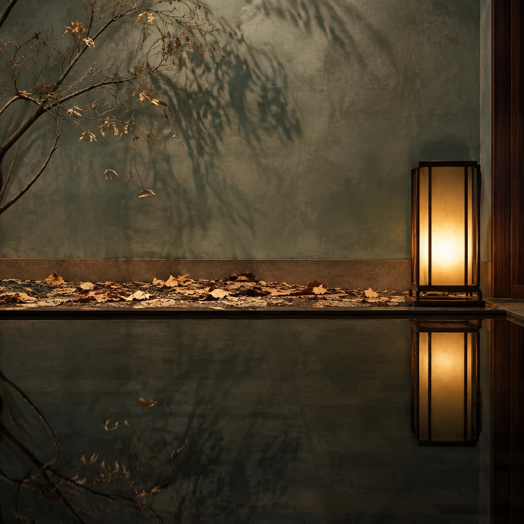Autumn Equinox Water Mirror Leaves Half a Lamp on the Table