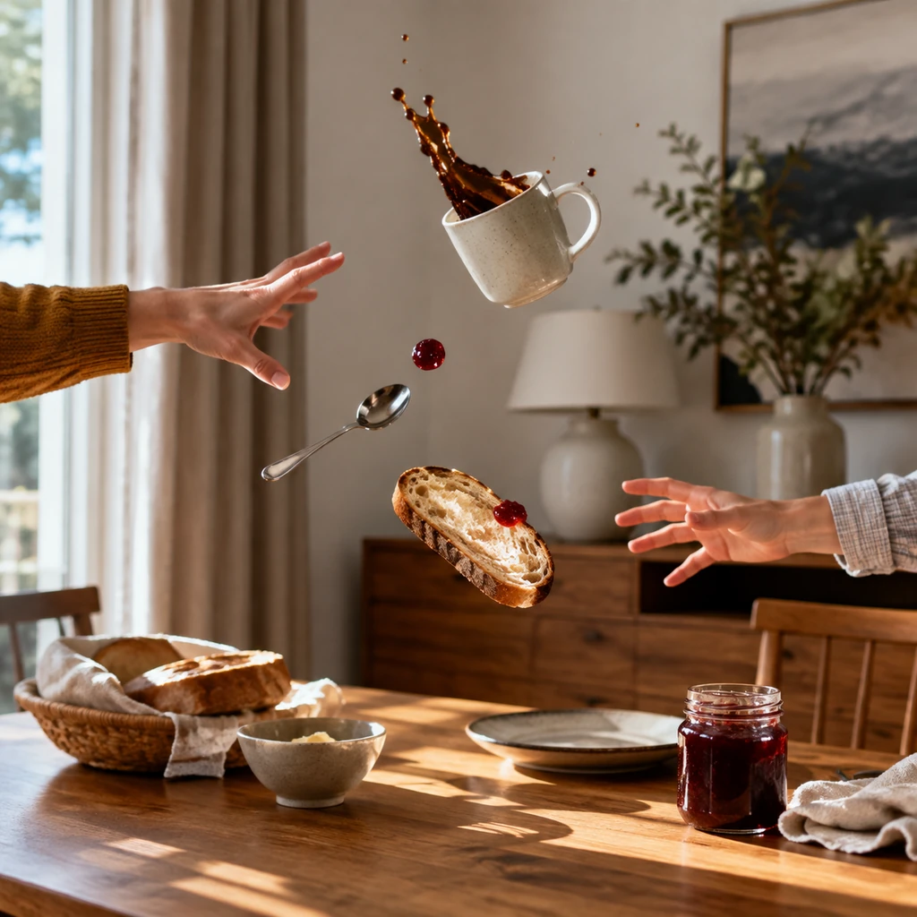 The Breakfast Table Suddenly Goes Weightless, Jam and Spoon Lagging Half a Beat
