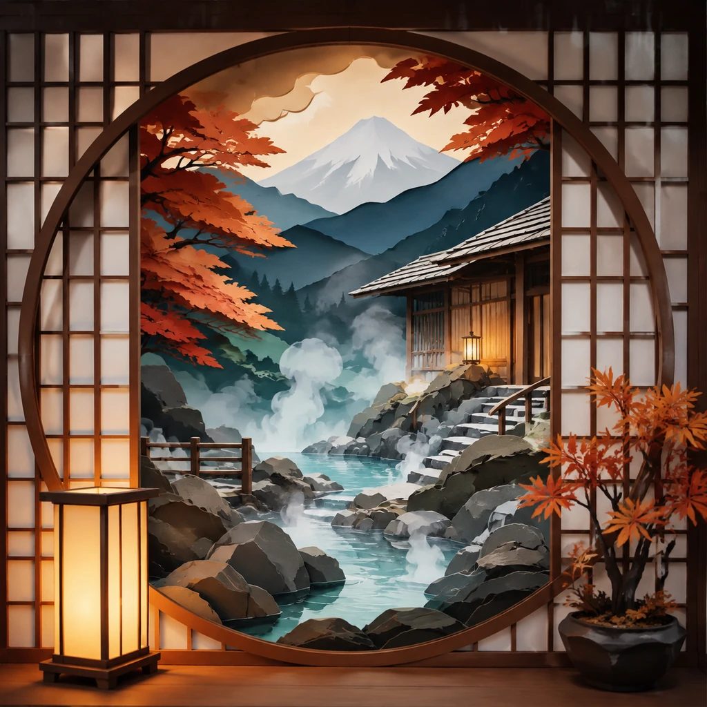 A Hot Spring Inn Poster That Keeps Only Mist and Lattice Windows