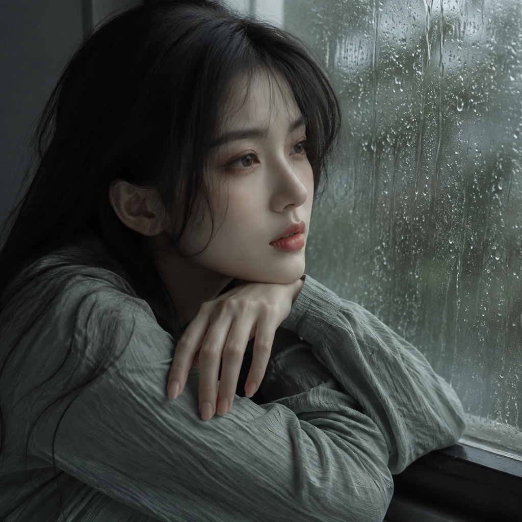 Rain Threads Through Glass Press the Gaze Into Stillness