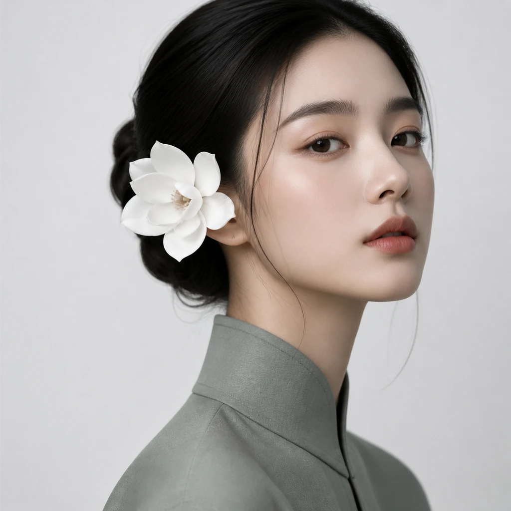 A Porcelain Flower Rests by the Collar, and the Whole Photo Goes Quiet