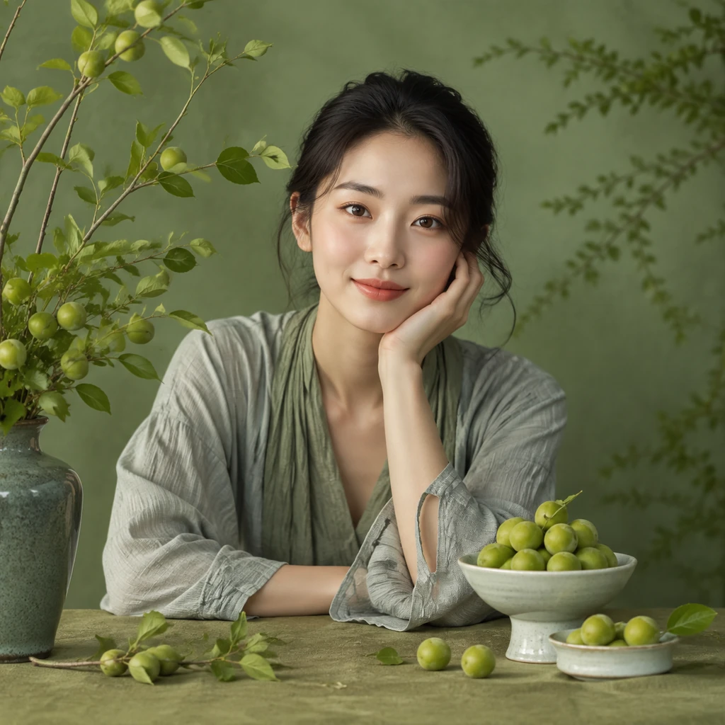 A Green Plum on the Table Gives the Gaze a Season