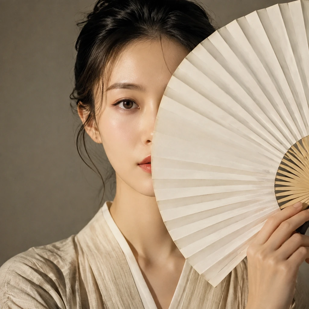 A Paper Fan Blocks Half the Light, and the Face Breathes Easier