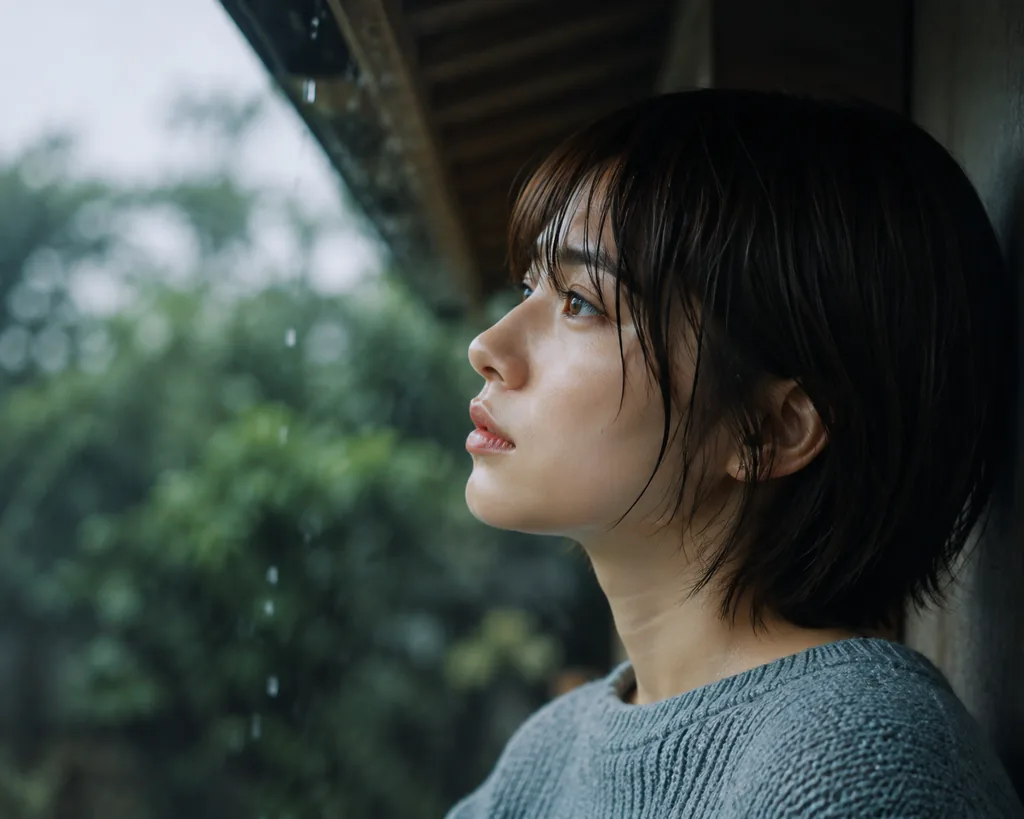 雨後屋簷下的安靜側臉 · GPT Image 2 成圖