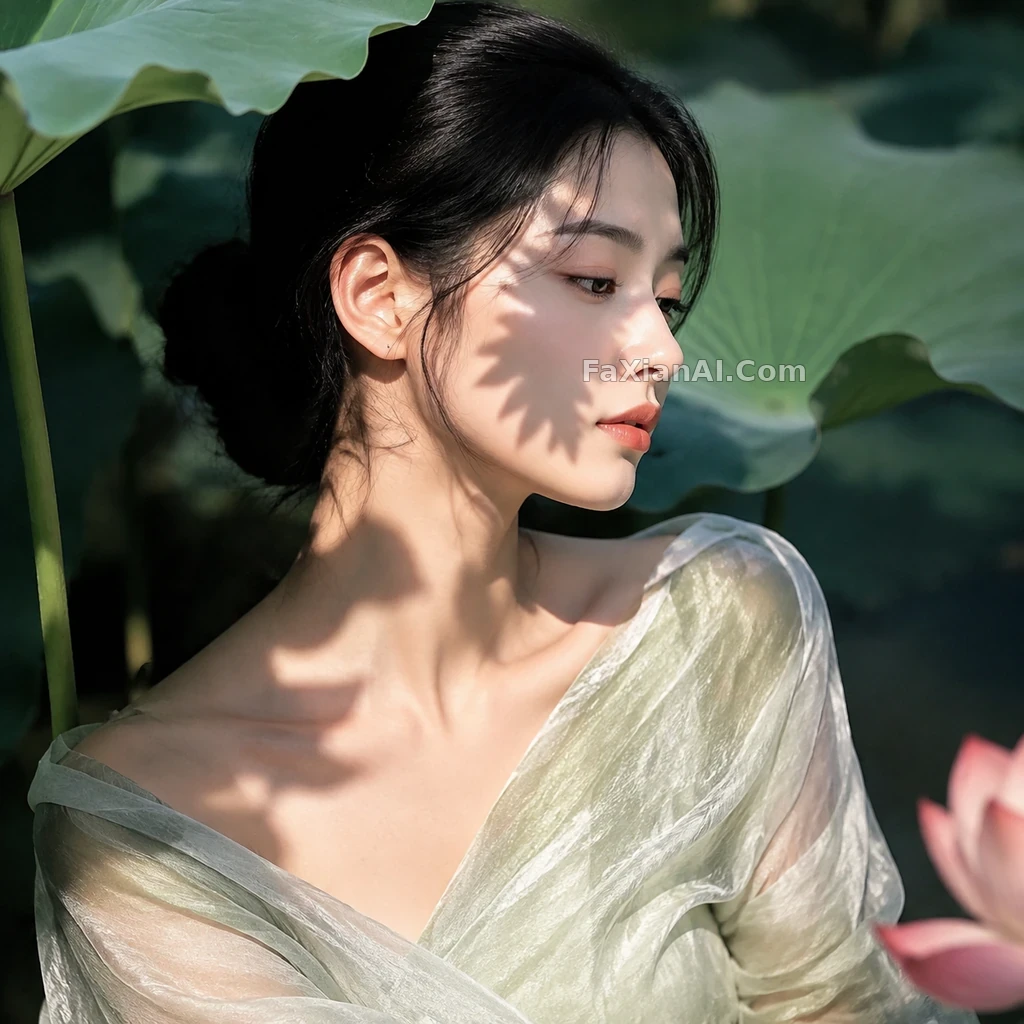 연잎 그림자가 어깨에 내려앉자, 여름이 조용해지다