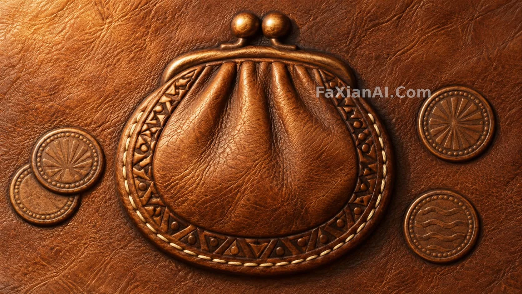 A Round-Clasp Coin Purse Pressed into Tooled Leather