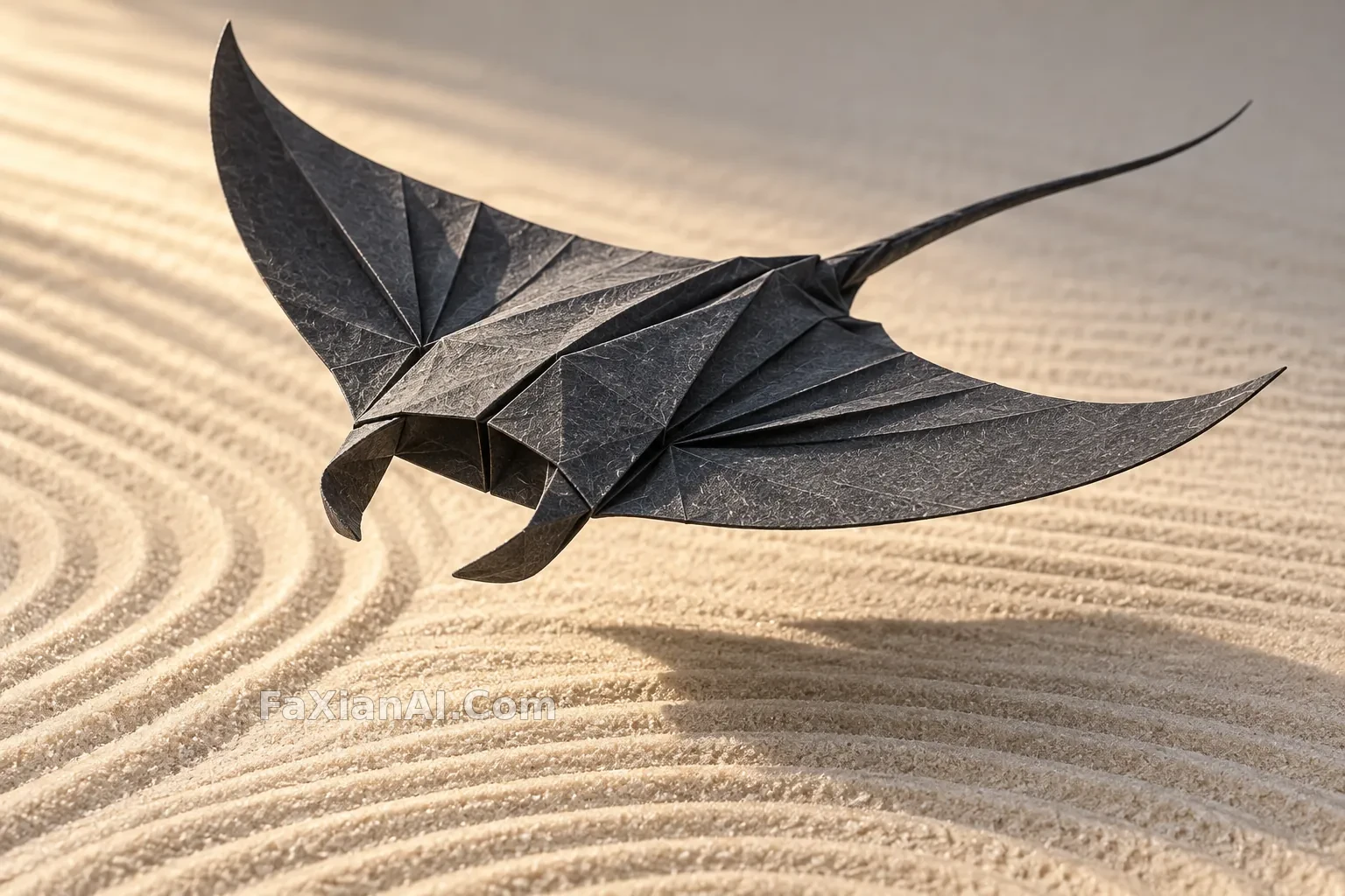折纸蝠鲼掠过砂纹 · GPT Image 2.5 成图