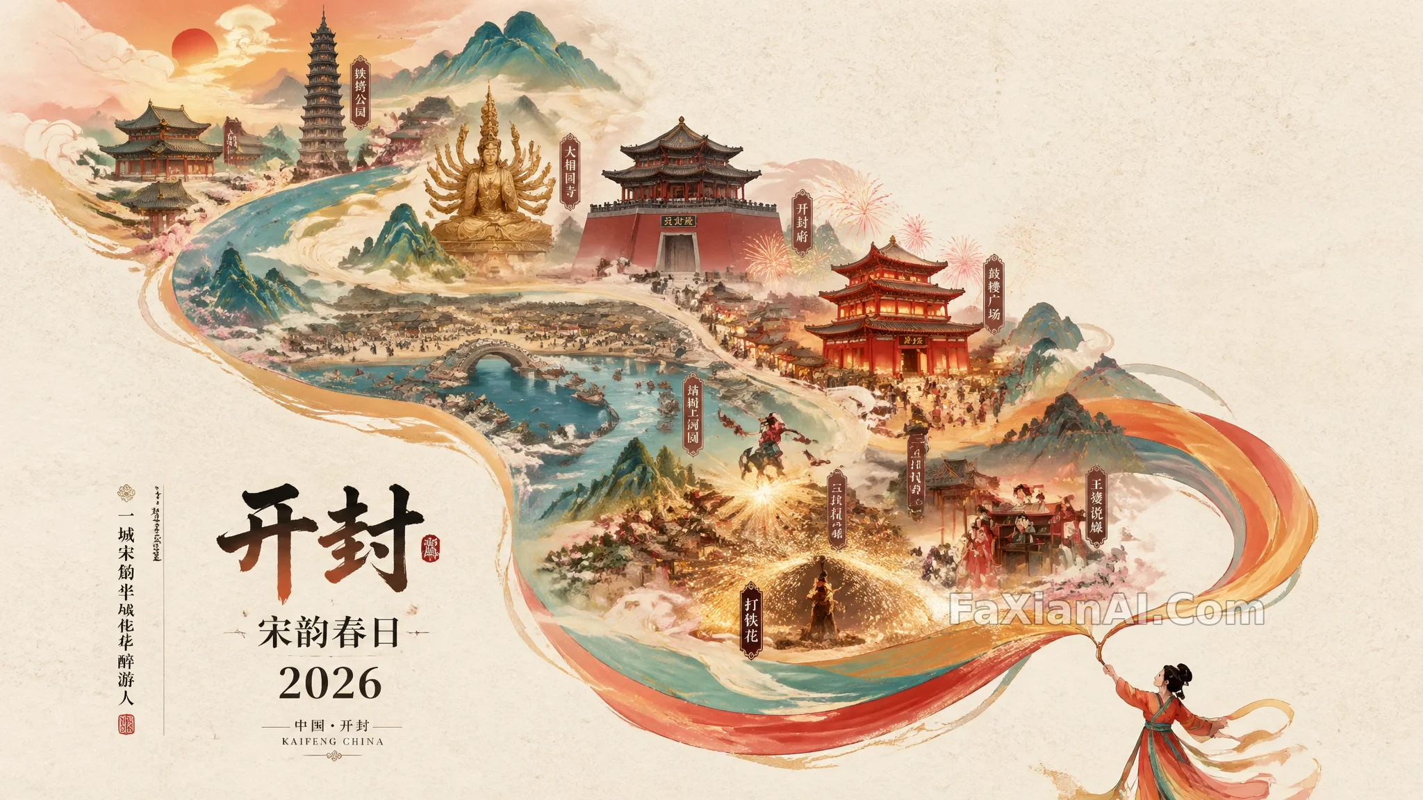 리본이 휘날려 카이펑의 청명상하도로