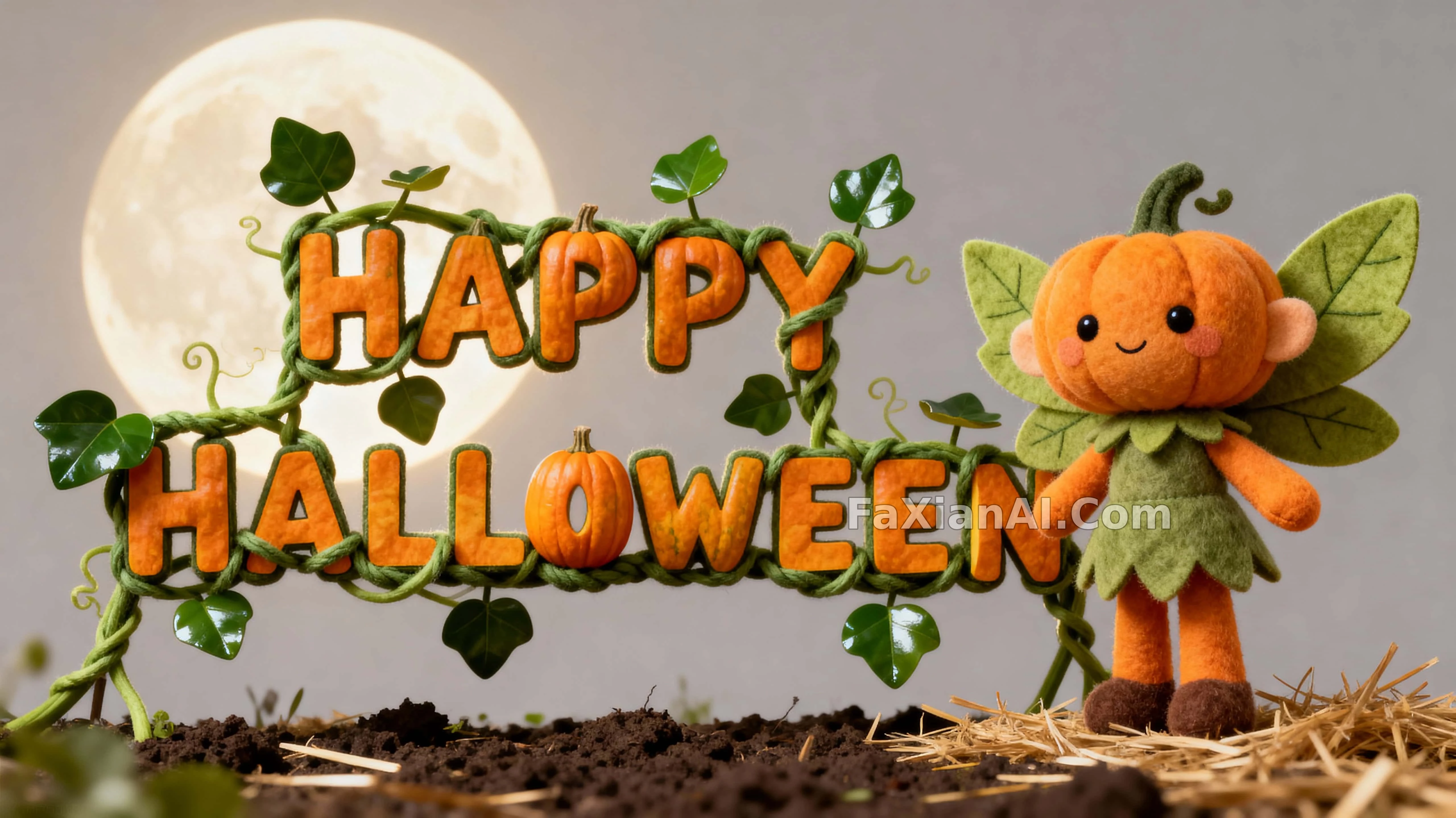 Halloween Lettering Woven from Pumpkin Vines