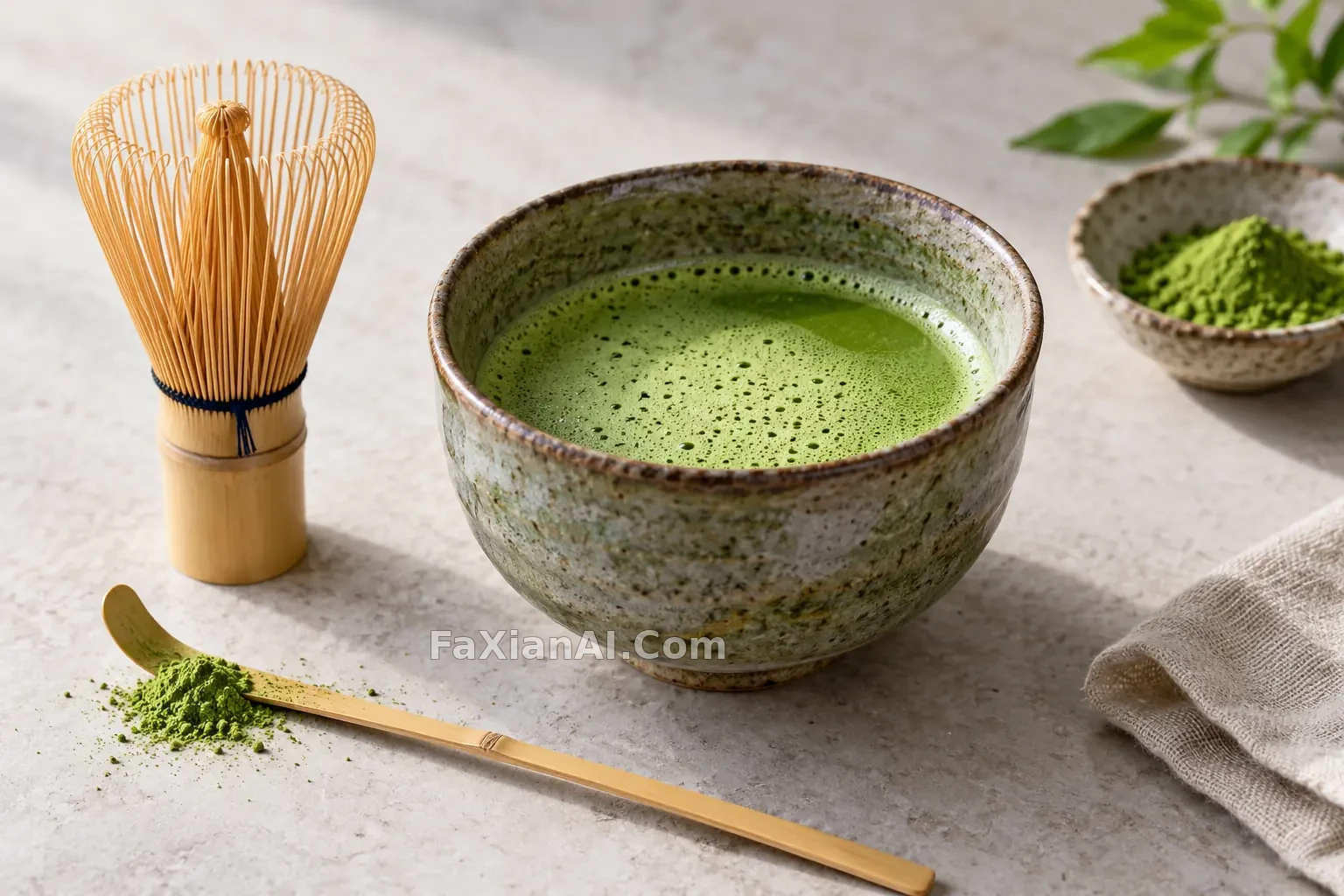 陶瓷抹茶碗与竹茶筅实拍