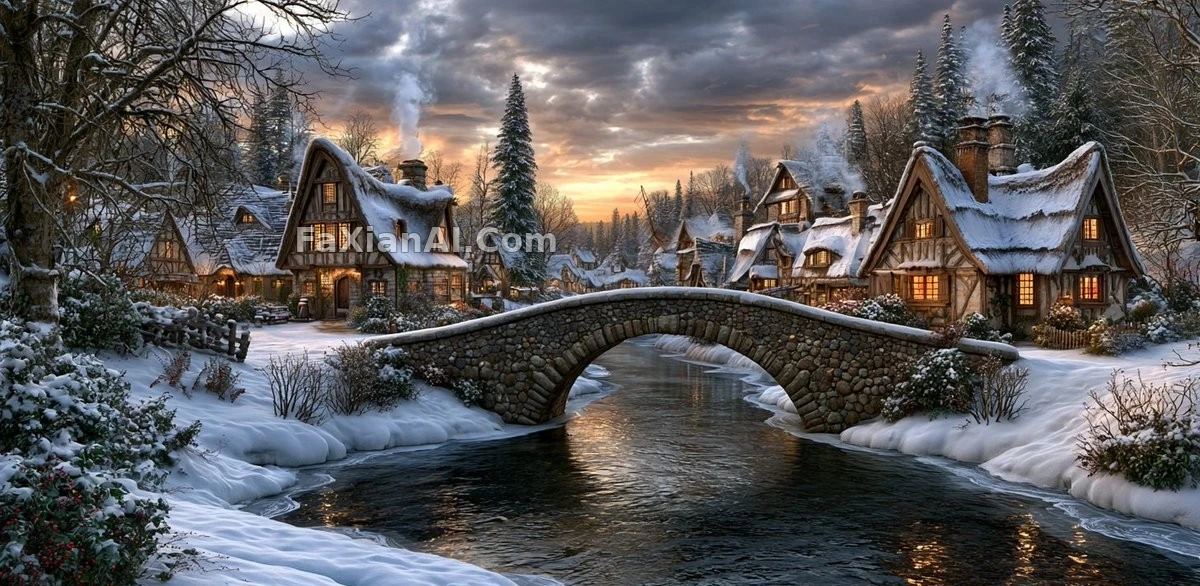 雪封小村,水彩压不出油墨感 · Midjourney 成图