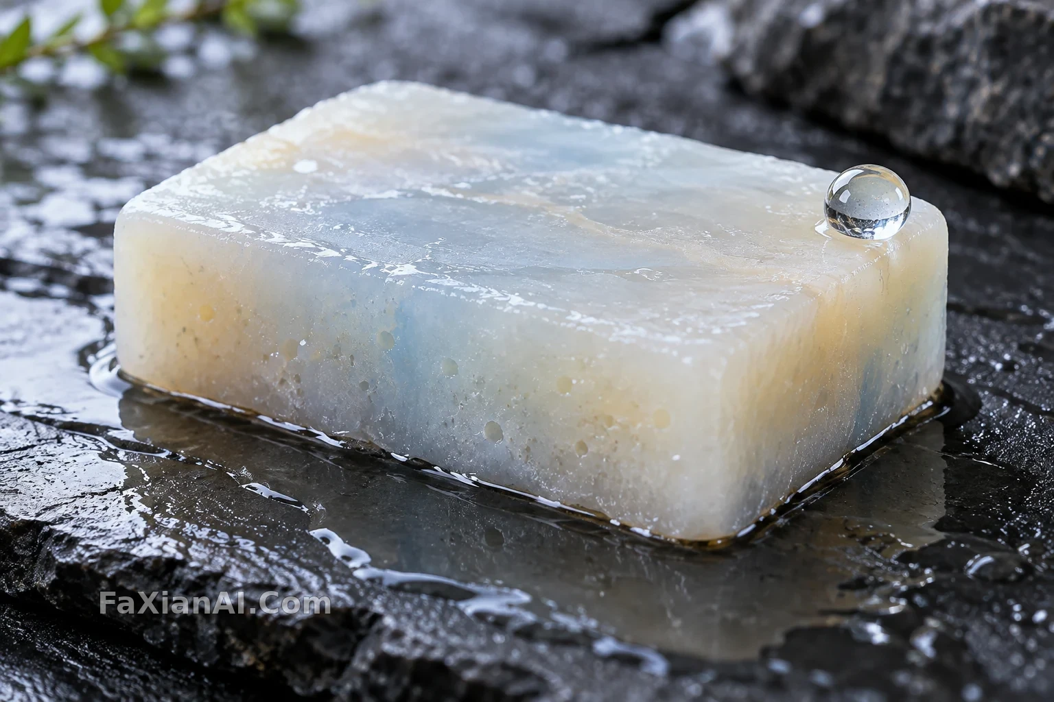 皂块边缘停住的一滴水 · GPT Image 2.5 成图