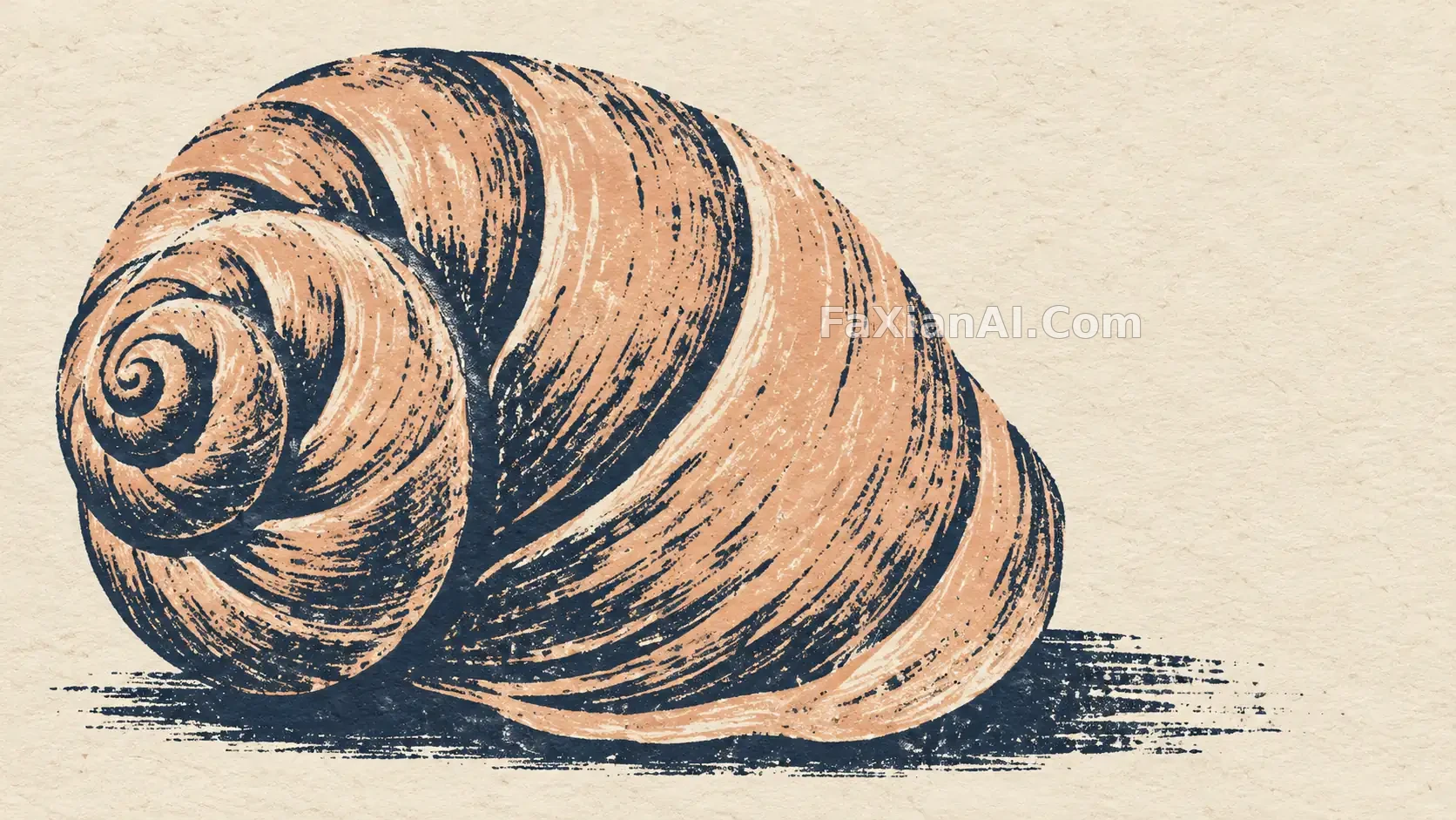 桃色贝壳的木刻版画