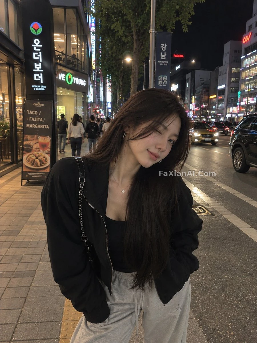 韩国街头夜拍的随手自拍