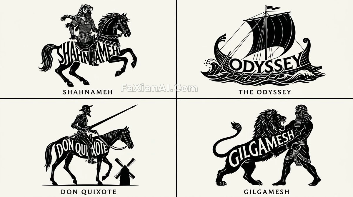Four Classic Emblems with Titles in Silhouette