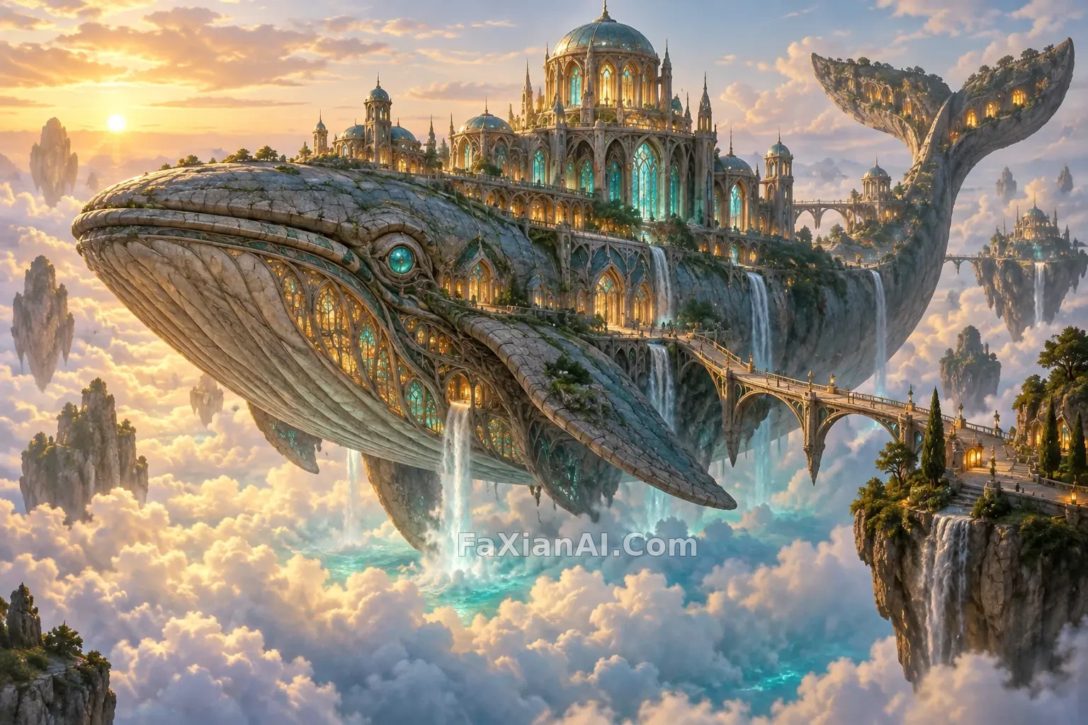 宝石色云海上的鲸形宫殿