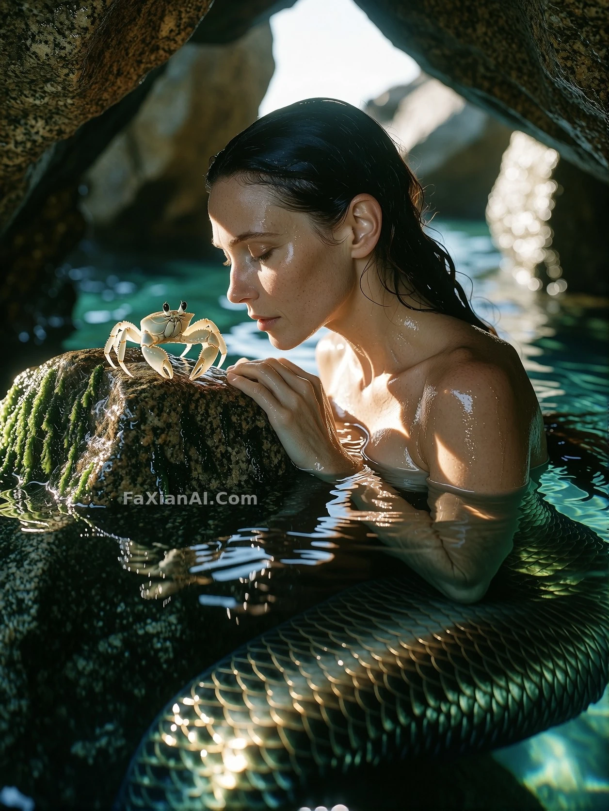 海蚀洞里那只盯着螃蟹看的美人鱼