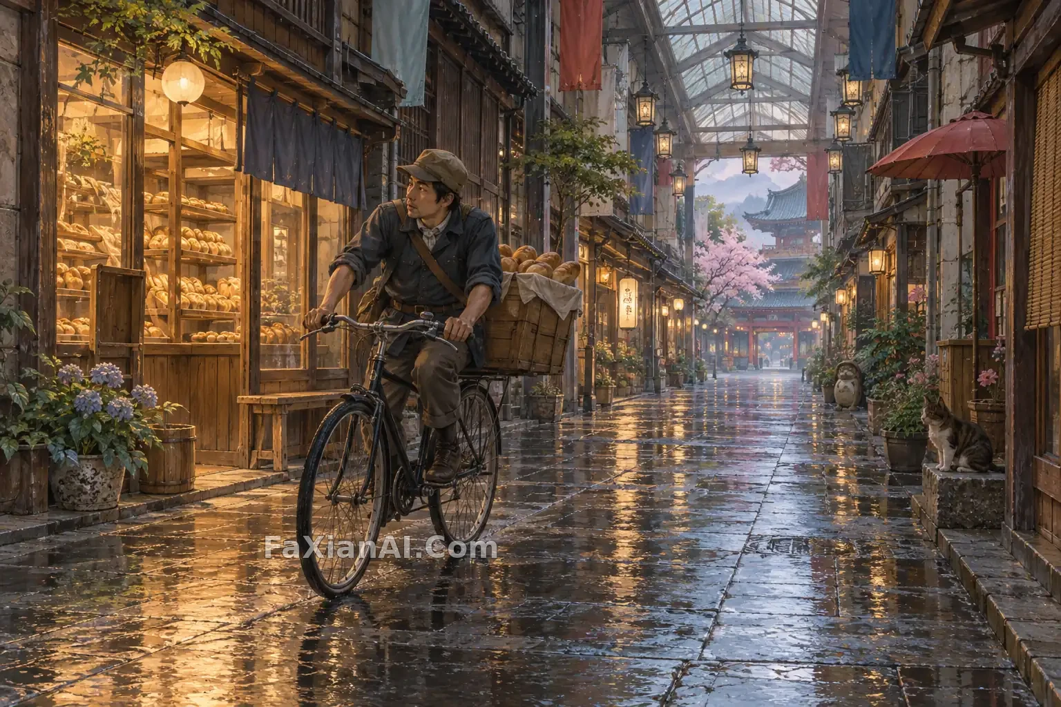 雨后商店街的清晨配送