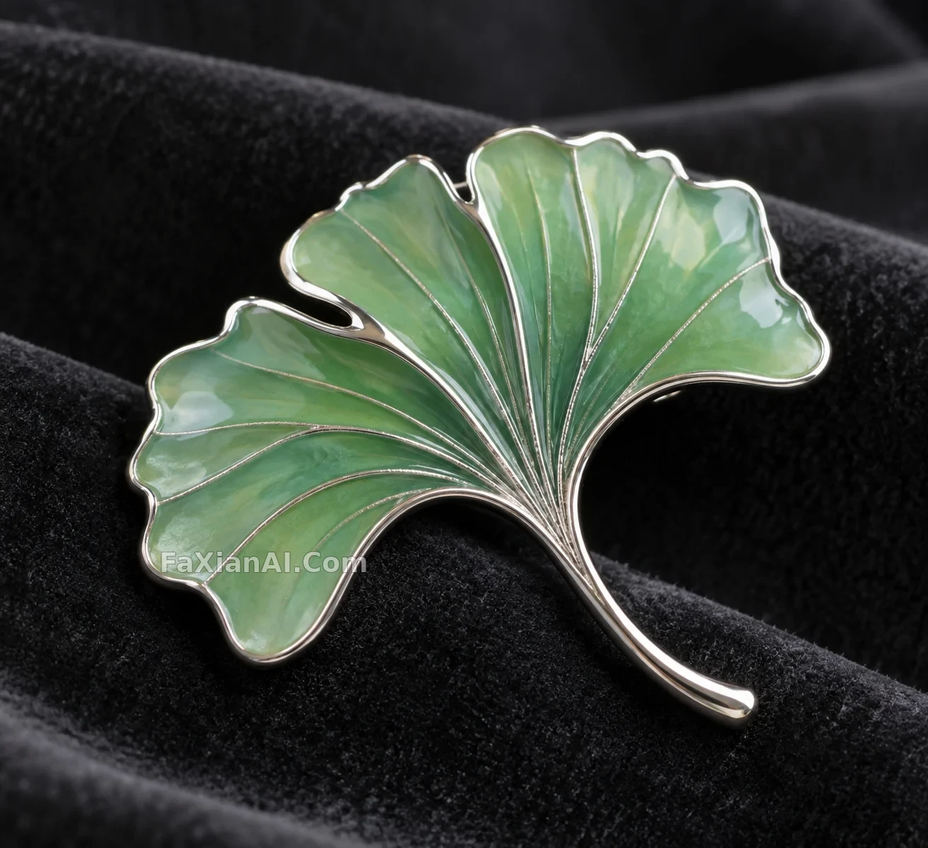 銀の葉脈とミント色の七宝