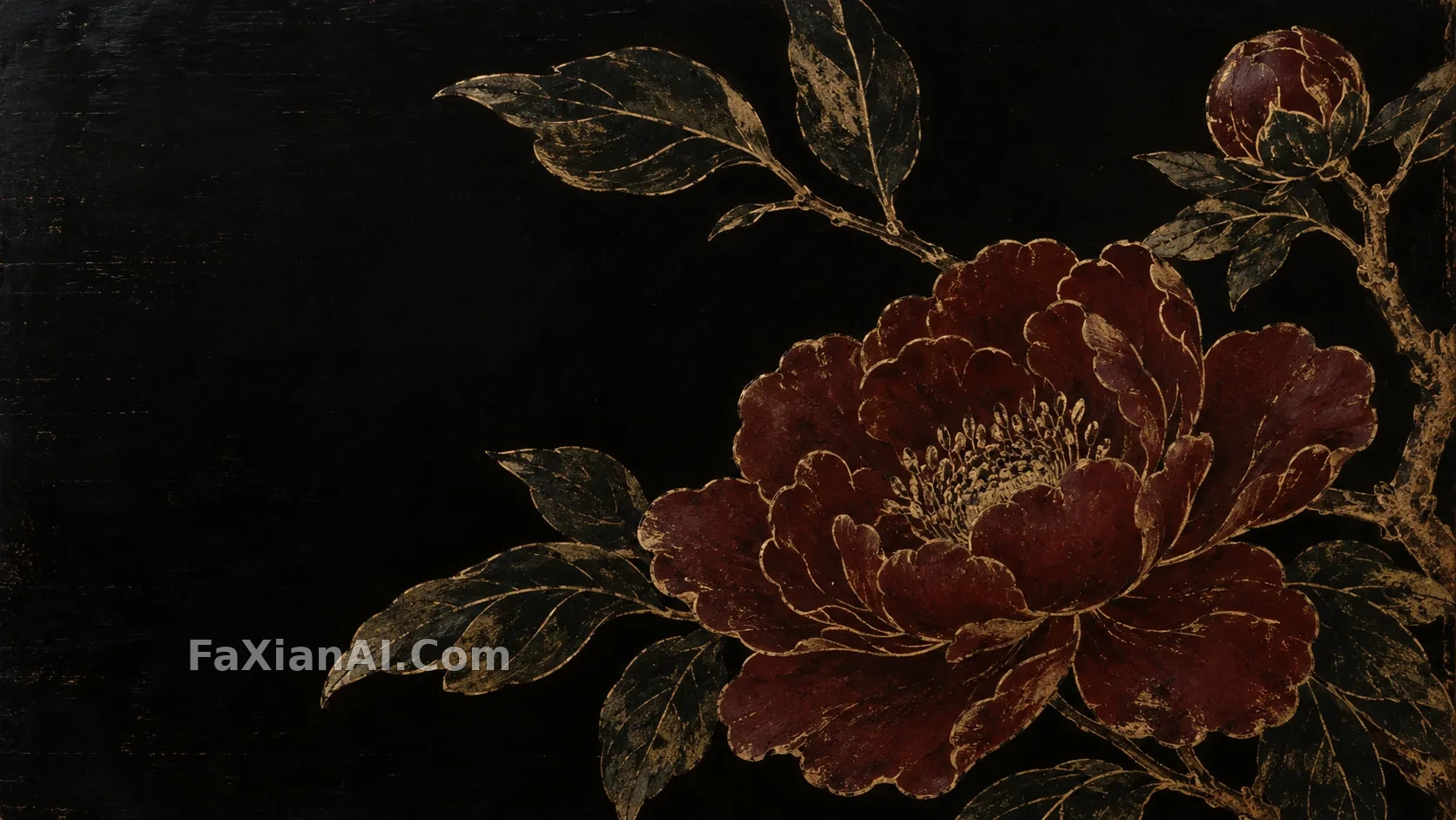 黑漆牡丹的描金纹样 · GPT Image 2.5 成图