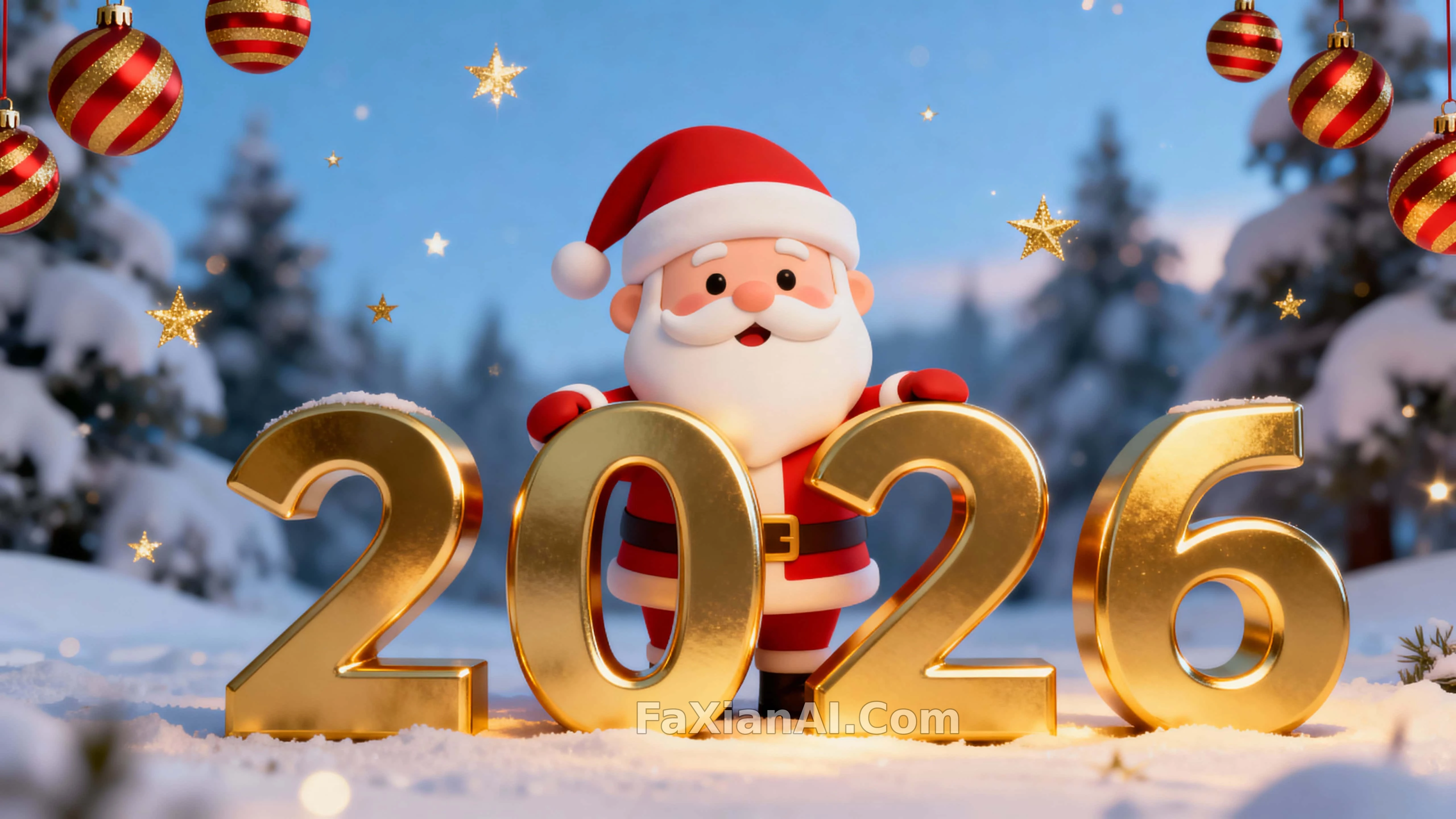 圣诞老人躲在金色2026后面