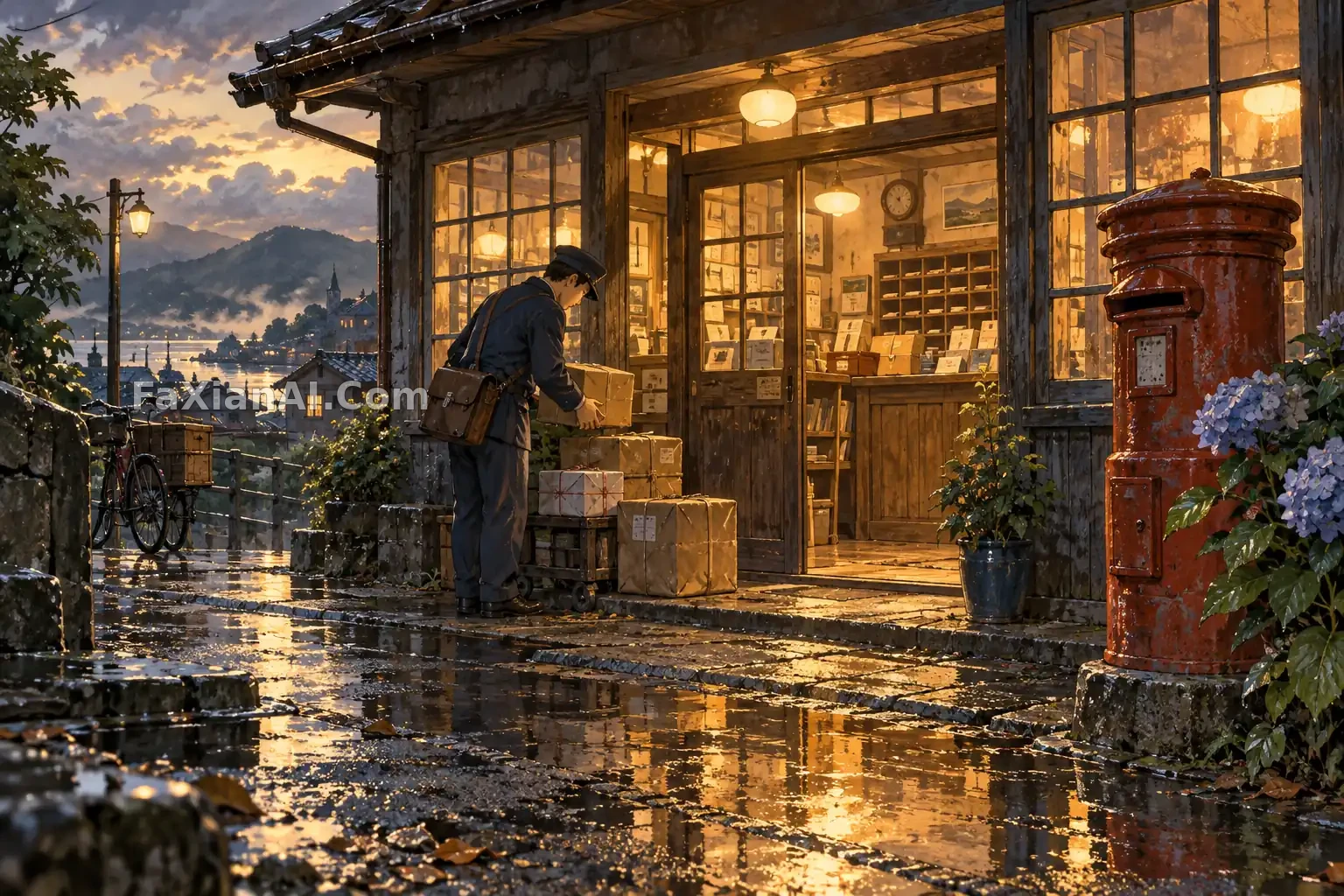 雨停后的老邮局动画场景