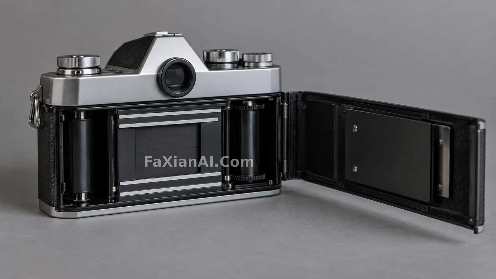 A Film Camera with Its Back Open, the Spool Chambers Empty