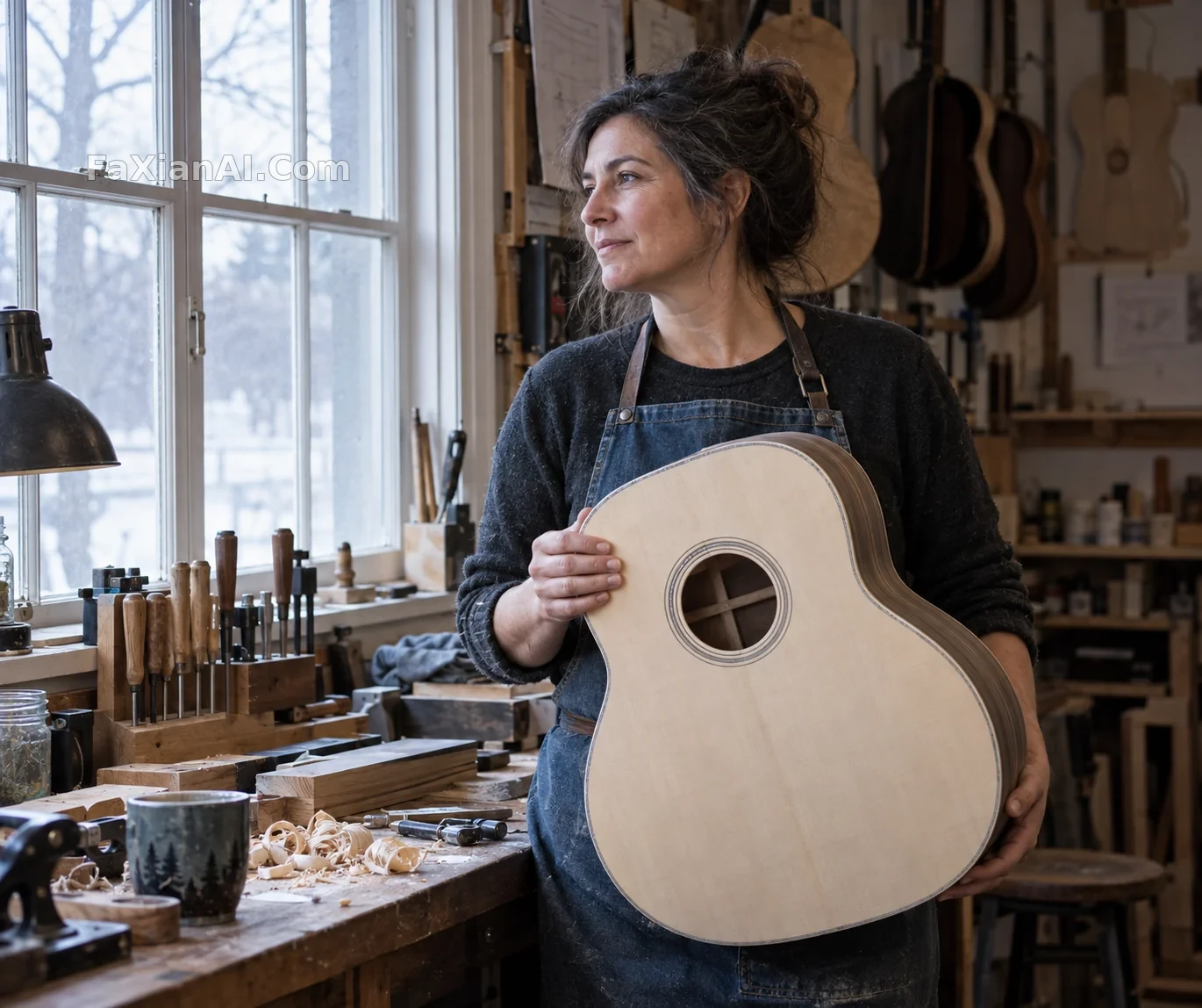 A Luthier Turning Wood Toward Light