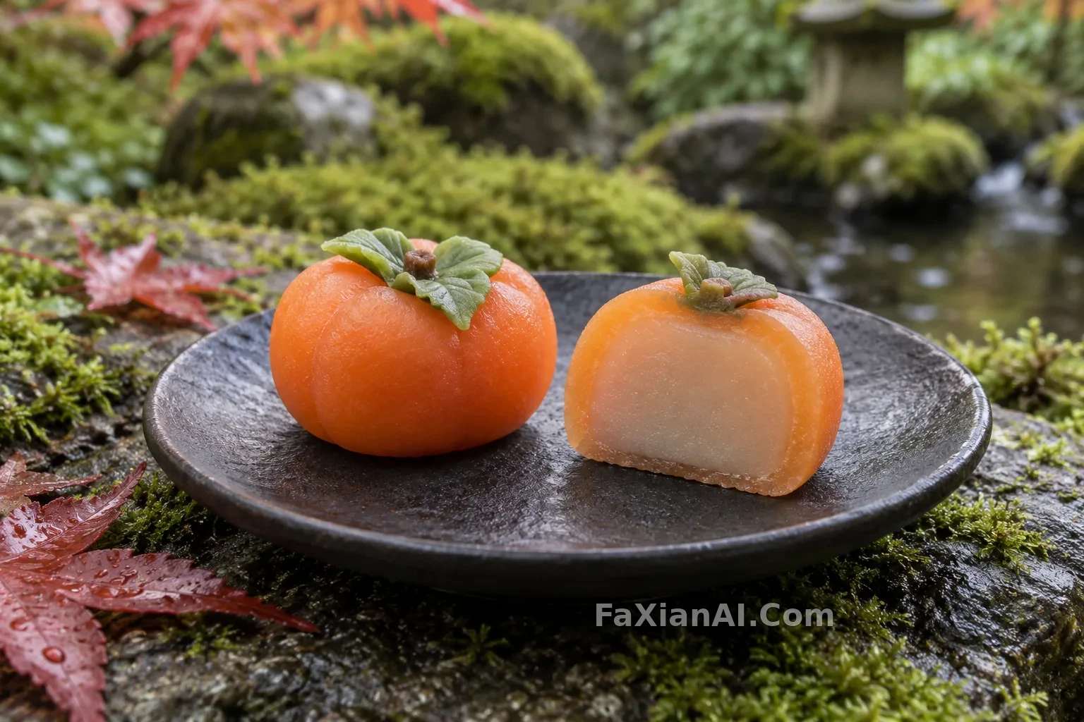 苔庭里的柿子和菓子 · GPT Image 2.5 成图