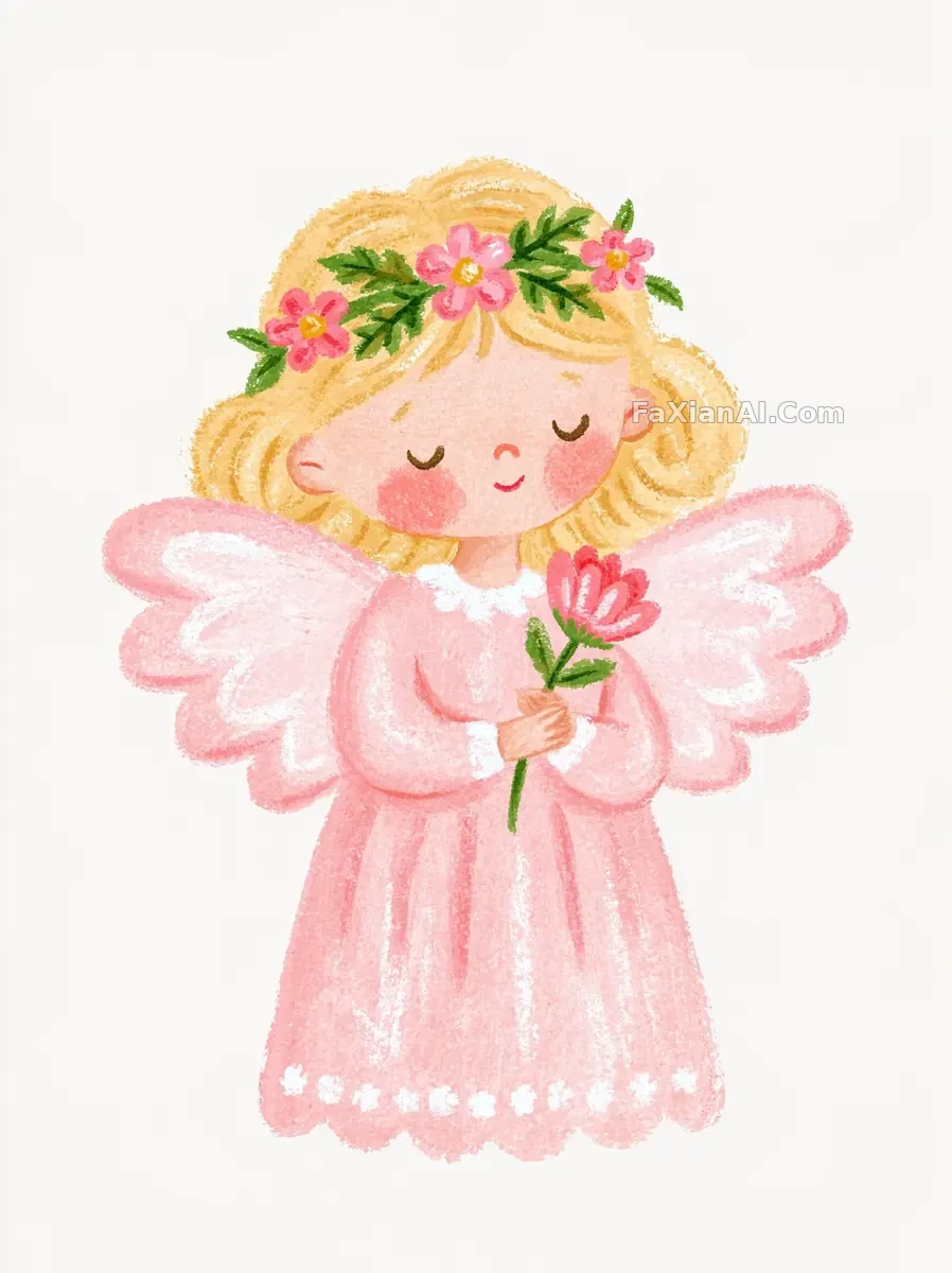 一輪の花を持つ、ピンクのクリスマスの小さな妖精