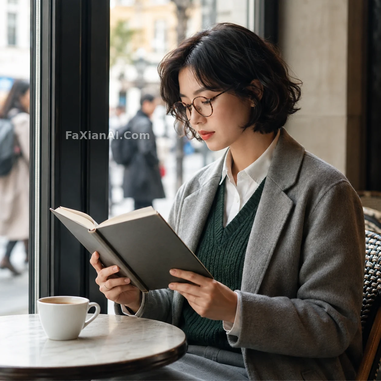 카페 창가의 독서가: 레이어드 룩을 층층이 담다