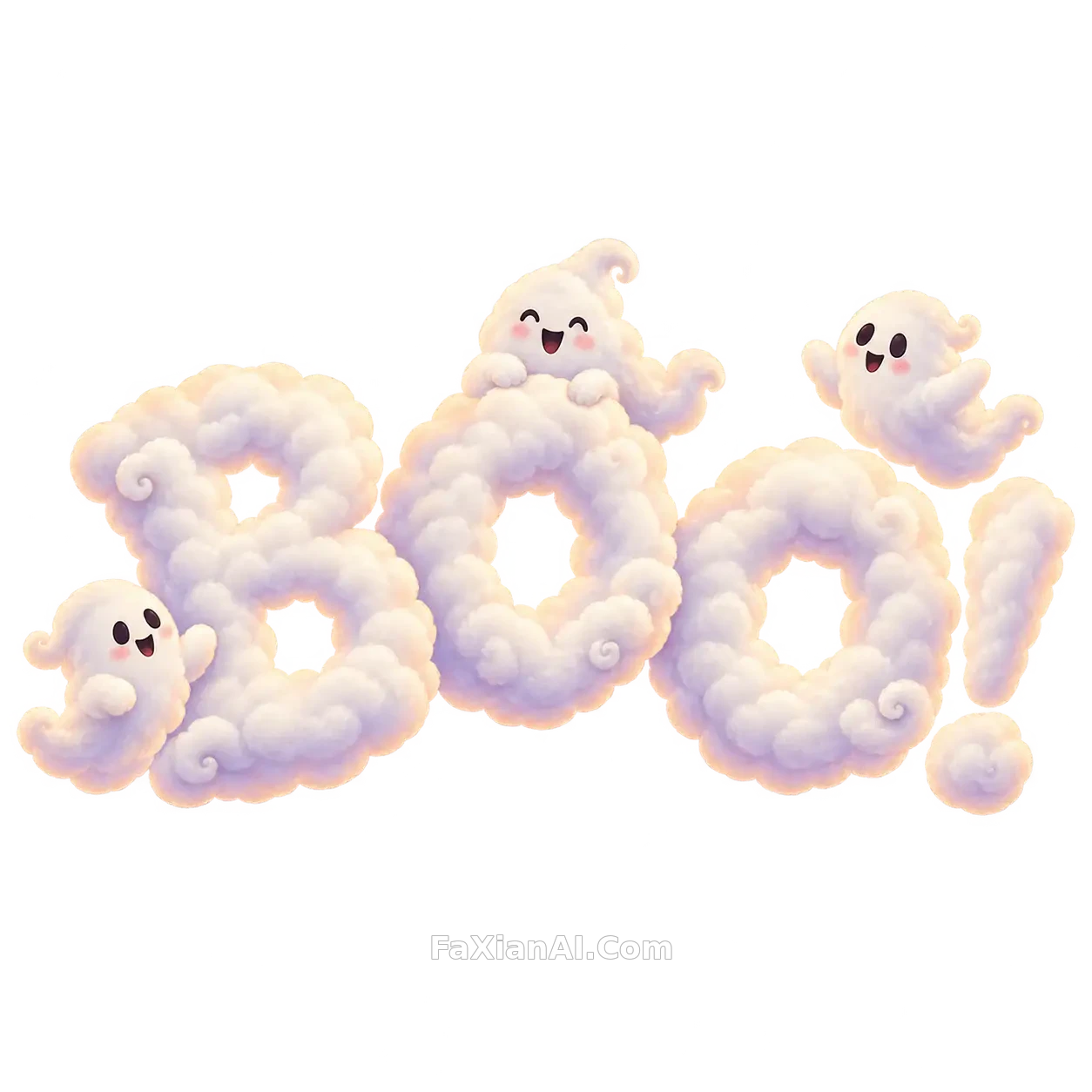 象牙云朵堆出的BOO!和三只小幽灵