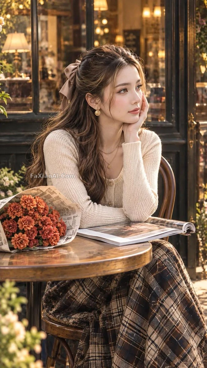 巴黎露天咖啡桌边托腮的女孩 · GPT Image 2 成图