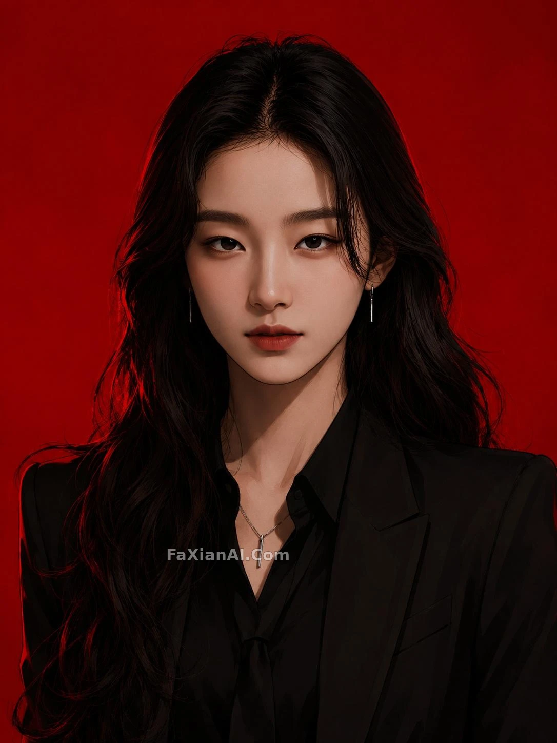 빨간 배경 인물, 오래된 사진처럼 차가운