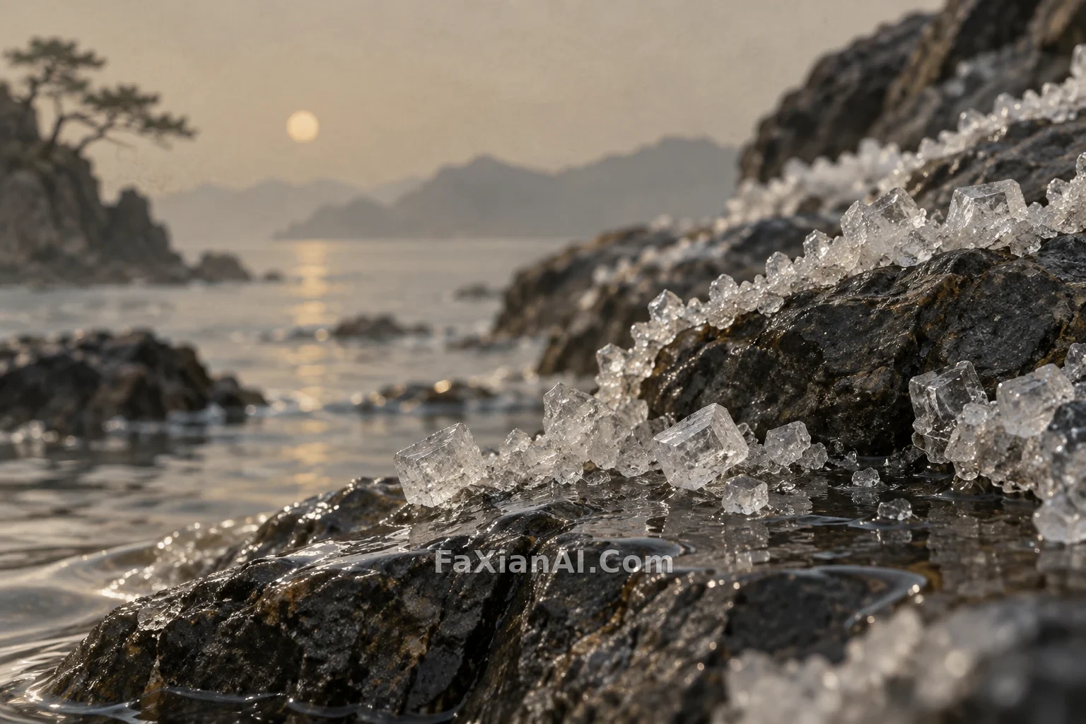 海盐结晶的微距边缘