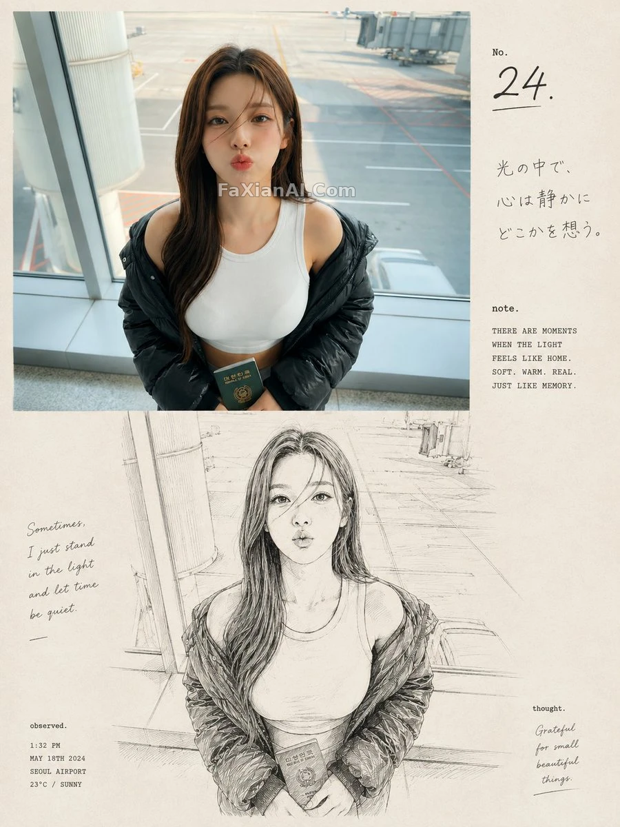 其实她只是抱着护照望向跑道