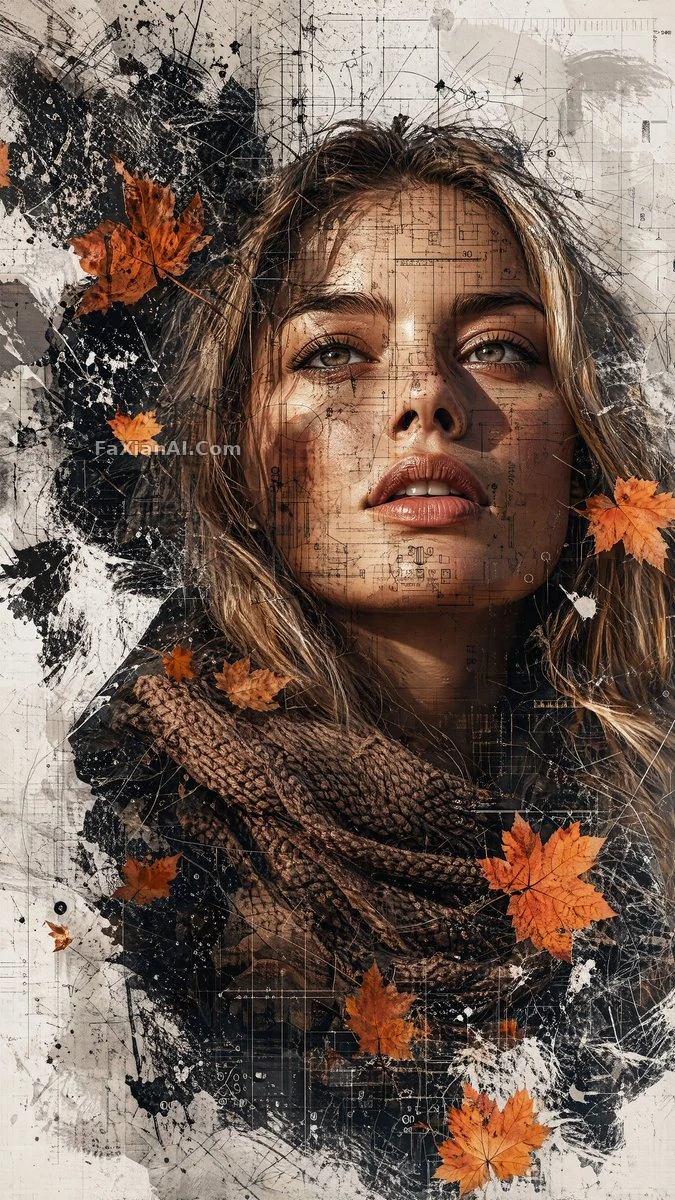Blueprint Over the Face, Maple Leaves at the Scarf