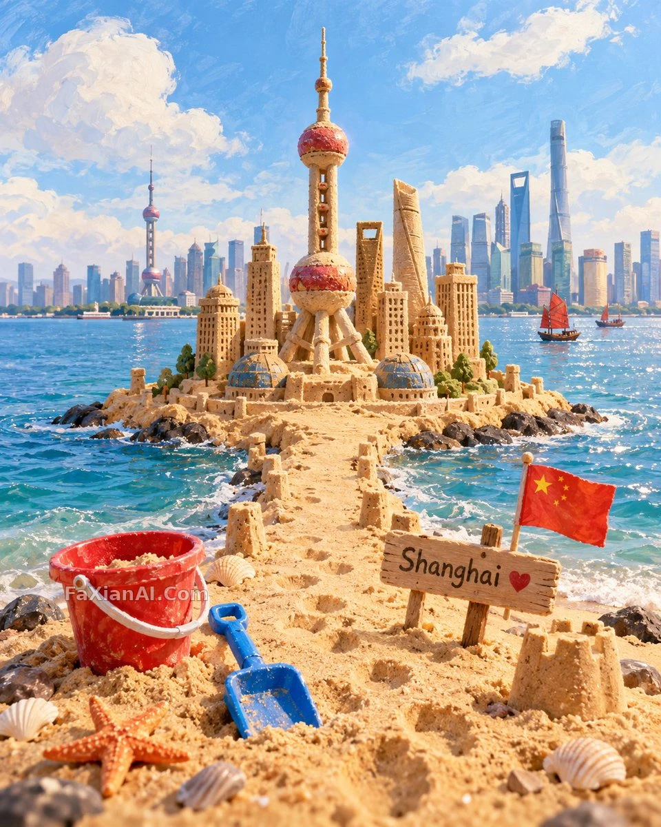 沙子堆出的地标,潮水一冲就没了