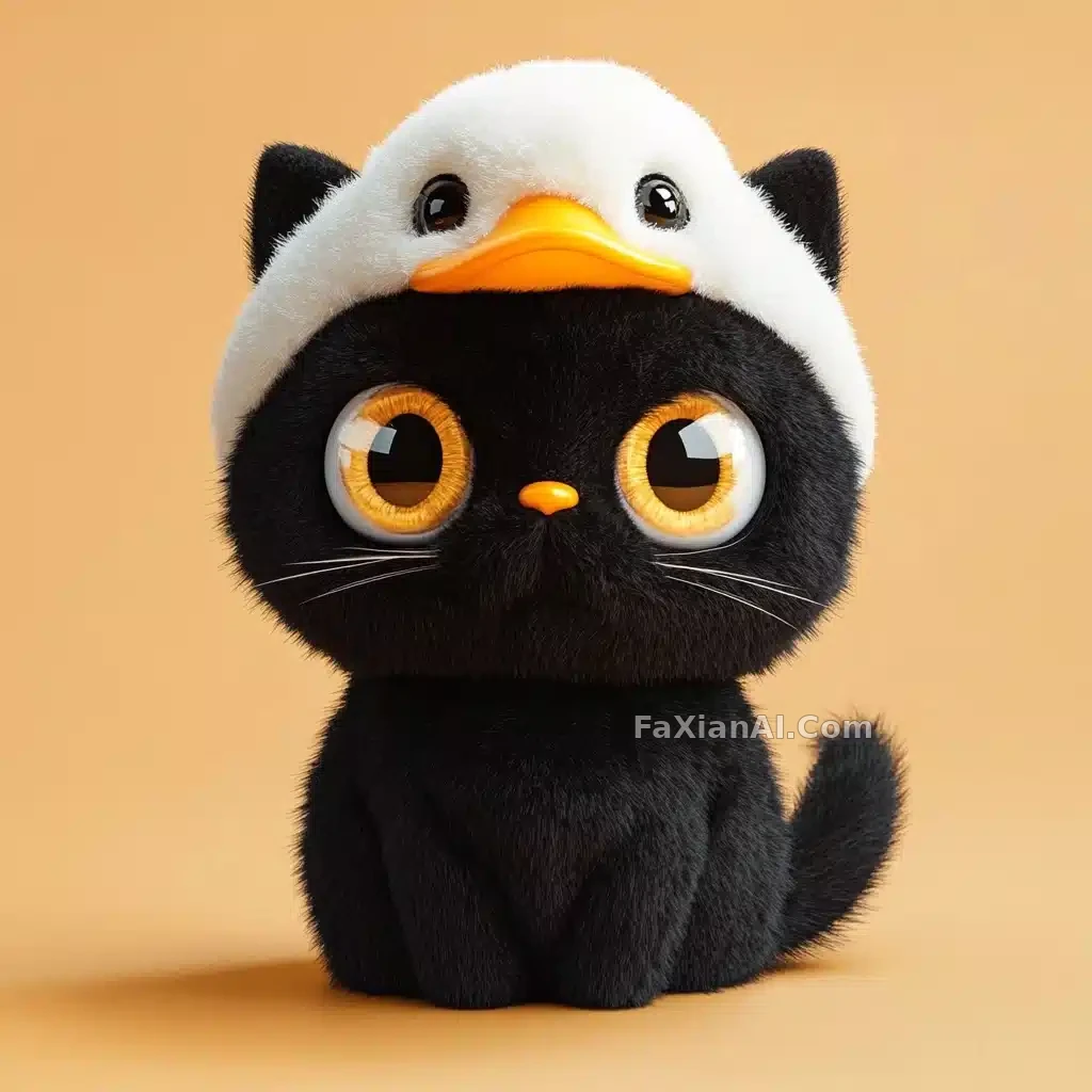오리 모자 쓴 검은 고양이 인형 피규어