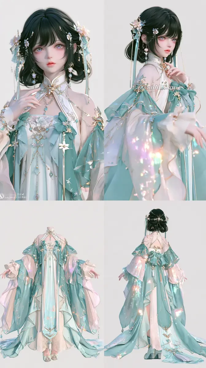 古风汉服少女四视图角色卡