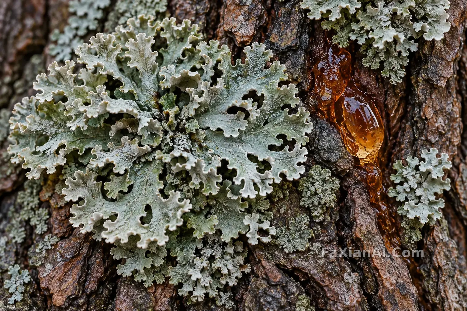 树皮上的灰绿地衣岛 · GPT Image 2.5 成图