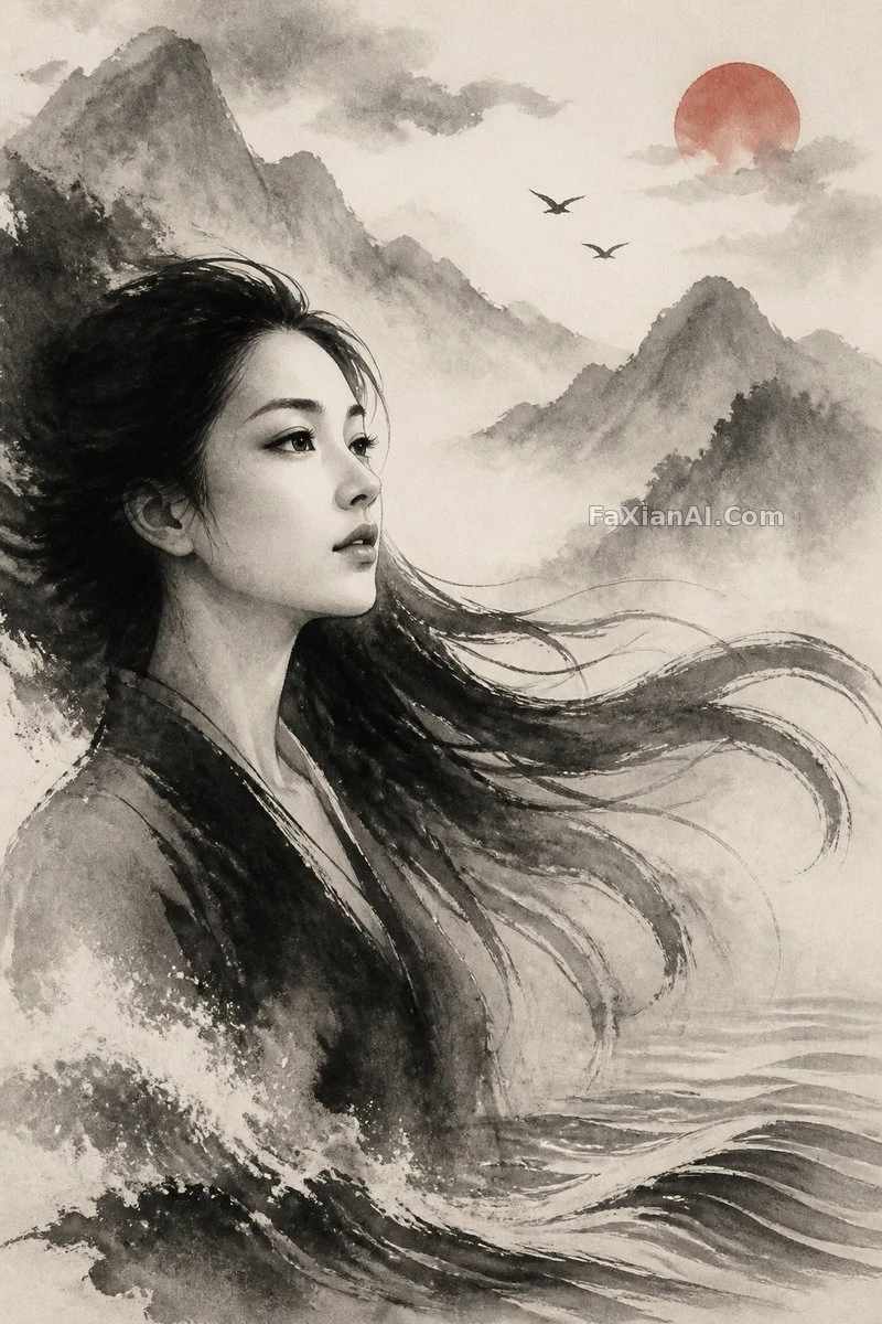 发丝甩向远方,这笔墨用的是留白神技