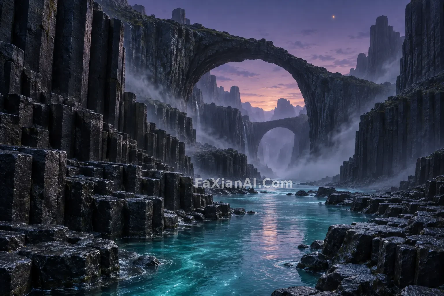 黎明前，玄武岩峡谷里留一条蓝色河流