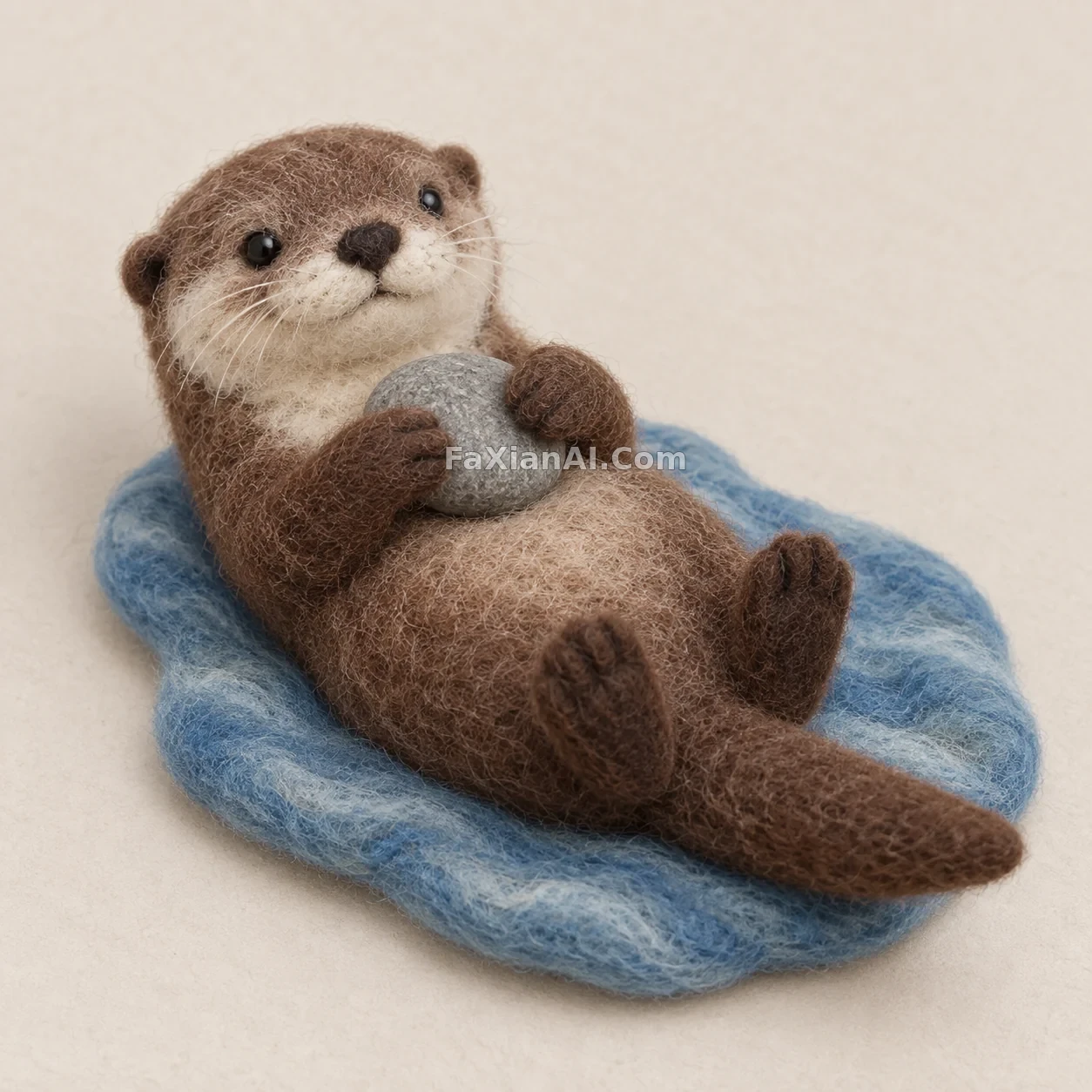 A Felt Otter Holds Its Little River Stone