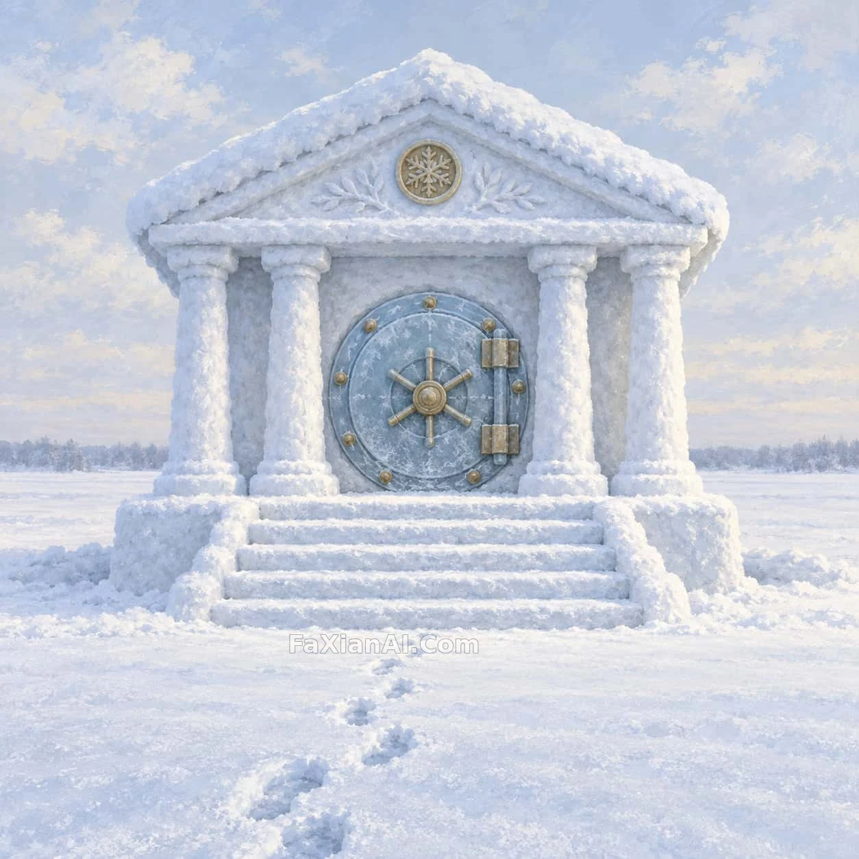 雪块砌成的银行与冰圆金库门
